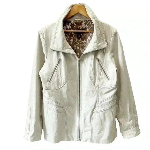 Vintage Danier Leather Moto Jacket White Zippered Blazer Coat Size XL - Picture 1 of 16